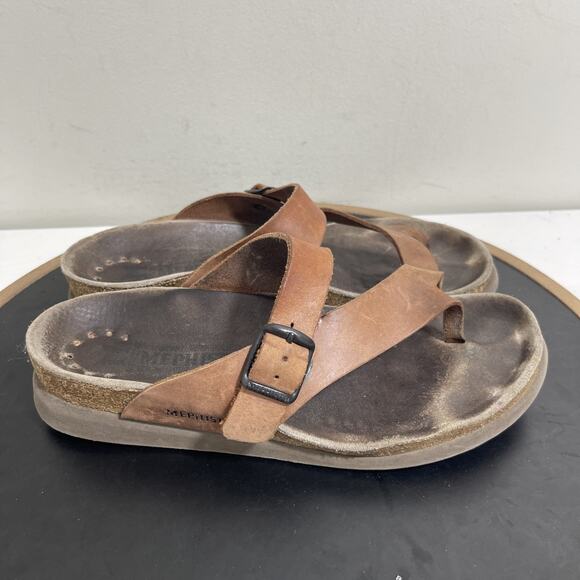 Mephisto Helen Sandals Women 8 Brown Leather Soft-Air Comfort‎ Footbed Slip-On - Picture 1 of 11